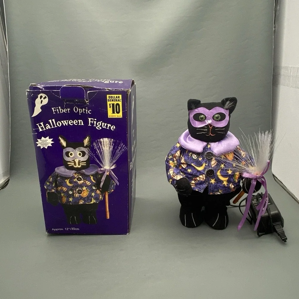 Vintage Halloween Fiber Optic Black Cat 12